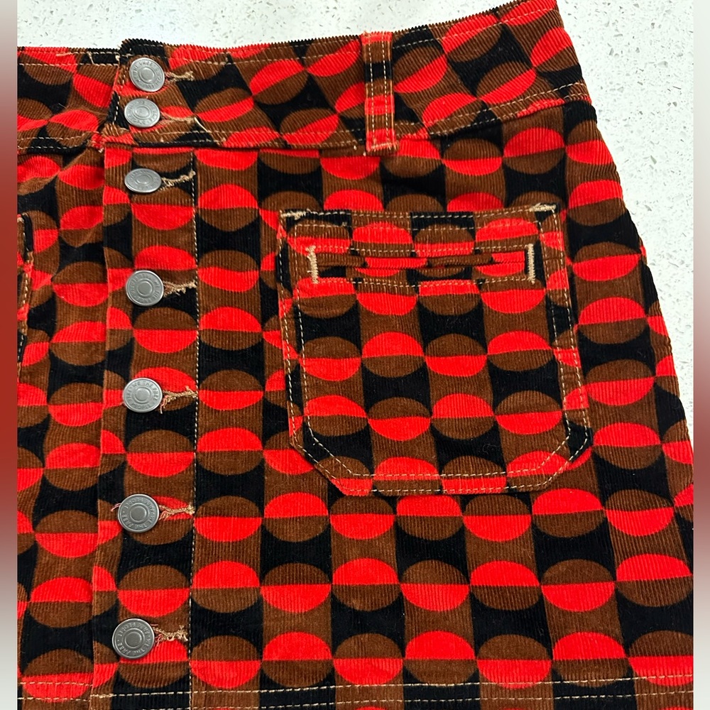FREE PEOPLE WE THE FREE JOANIE CORDUROY MINI SKIRT - Geometric Red and Black - Picture 3 of 8